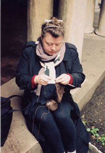 Lisa Daehlin Knitting in the Grotto of Eglise de Notre Dame NYC