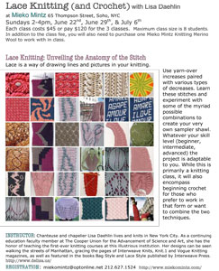 Poster Lace Knitting (and Crochet) at Mieko Mintz in Soho, NYC